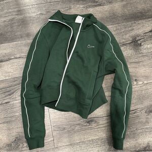 Nike Women's Forest Green Cropped Track Bomber with White Piping